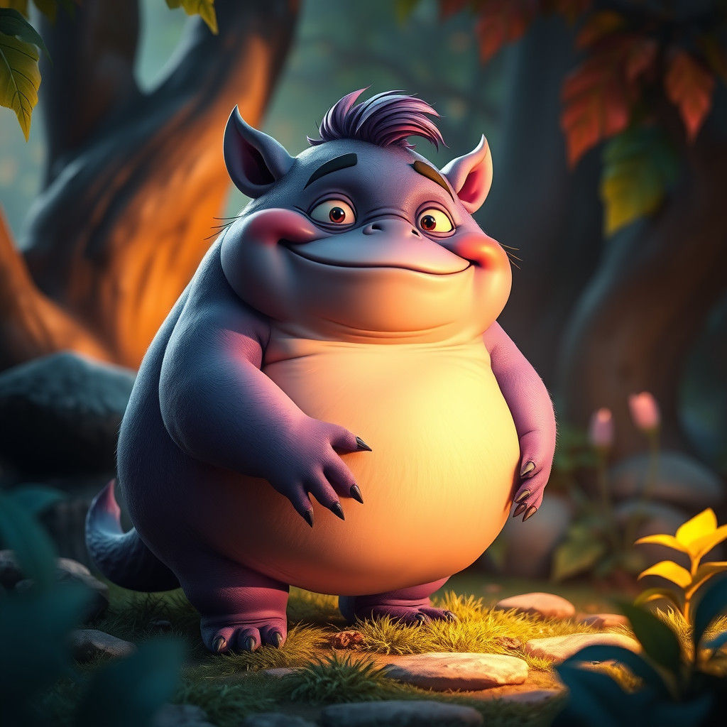 Chubby Purple Creature in Golden Light