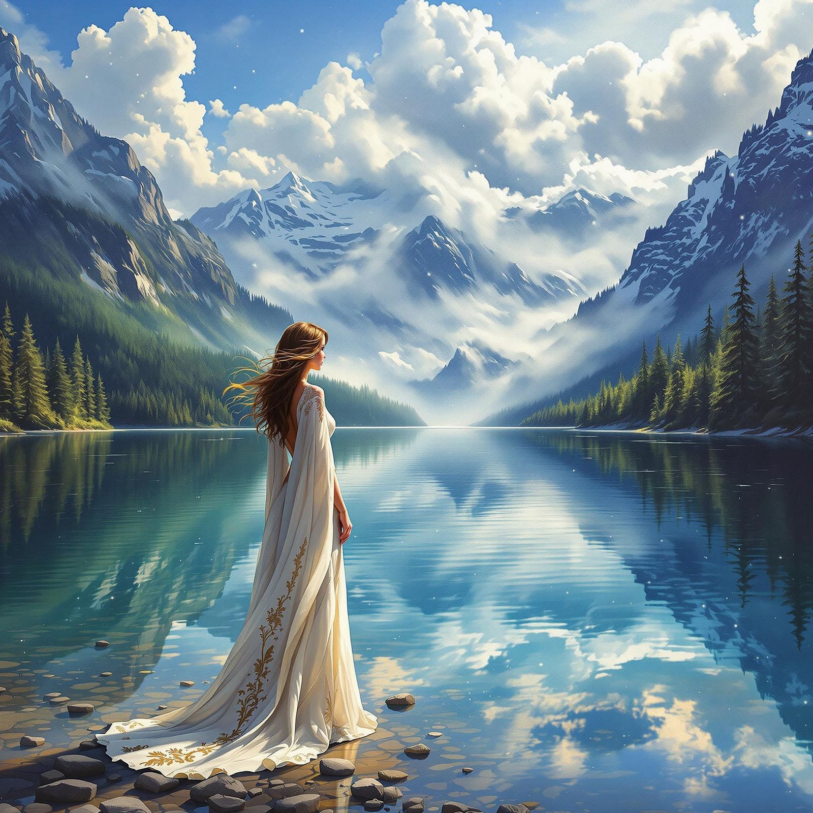 Serene Woman at Lake Louise Blizzard