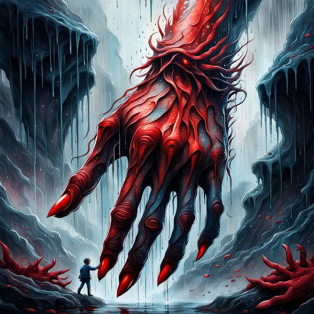 Menacing Hand Grips Head in Surreal Pencil Sketch