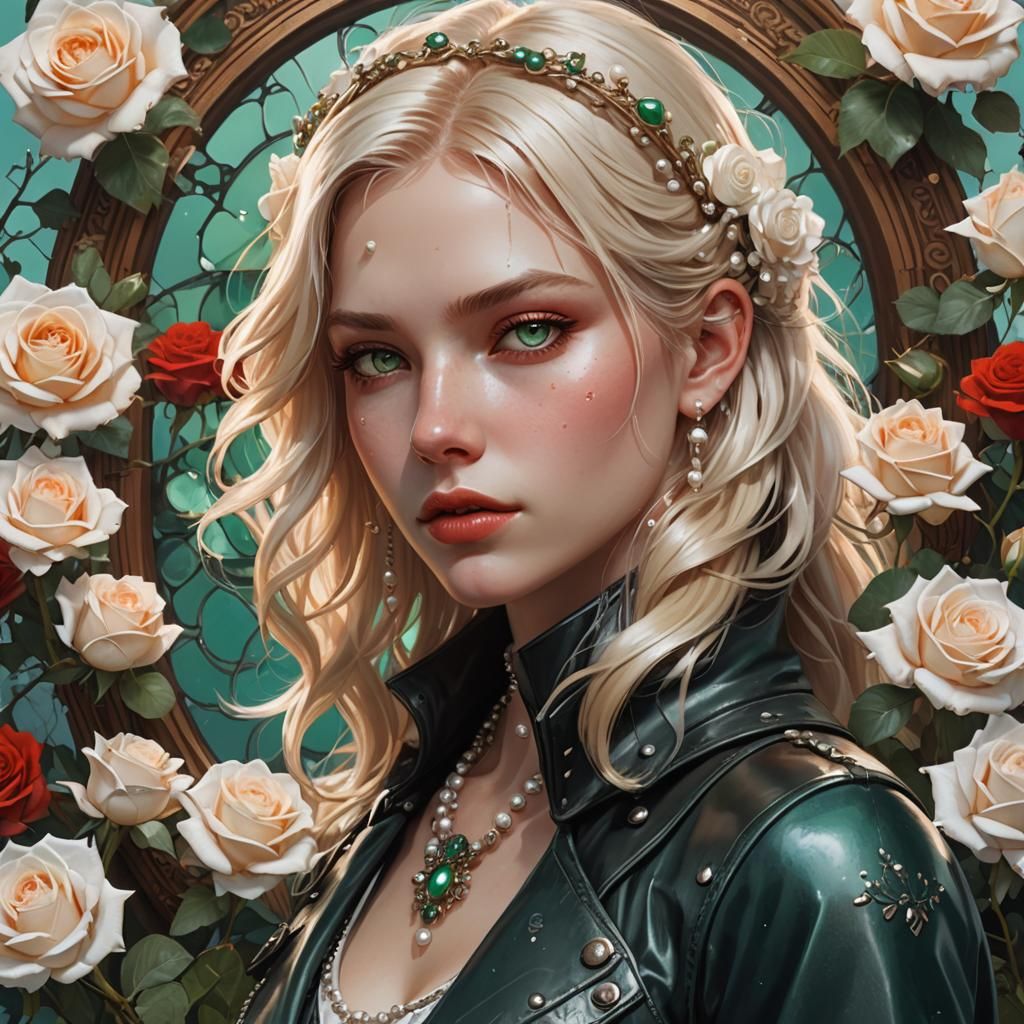 blond teenage girl, with green eyes