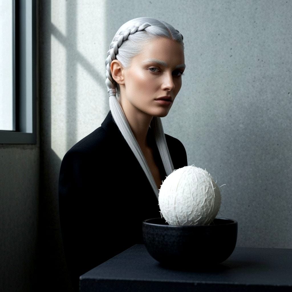 Chic Model with Silver Hair and Coconut Mousse
