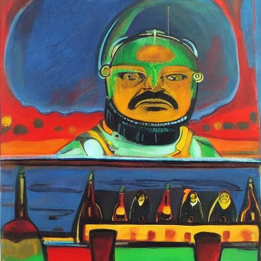 Jaguar Bartender in Deep Space, Abstract Art