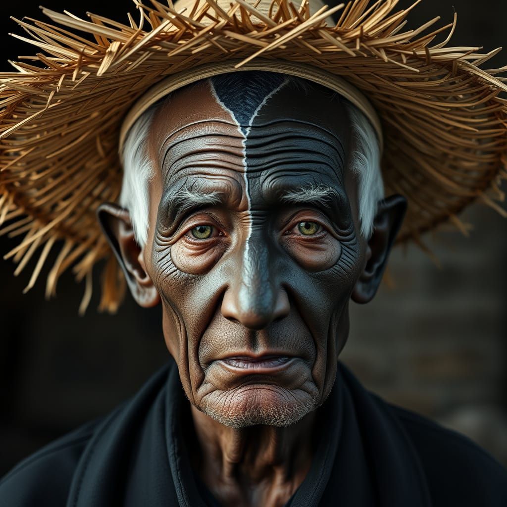 Elderly Man in Yin-Yang Skin Tone Dichotomy with Disappearin...