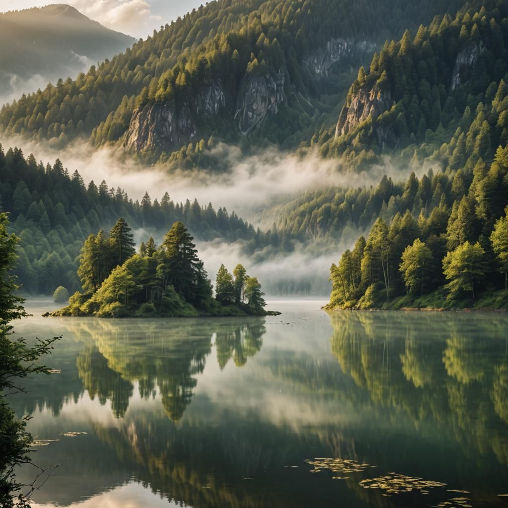 Serene Mountain Lake at Golden Hour: HDR Landscape