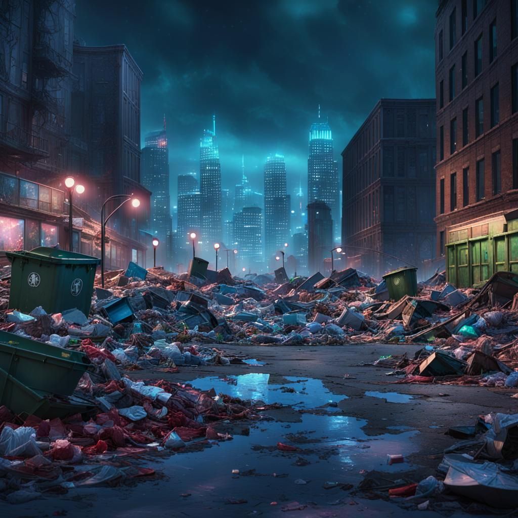 Desolate Urban Park at Night in Fantasy Style