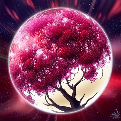 Cherry Blossom in Glass Sphere with Explosions