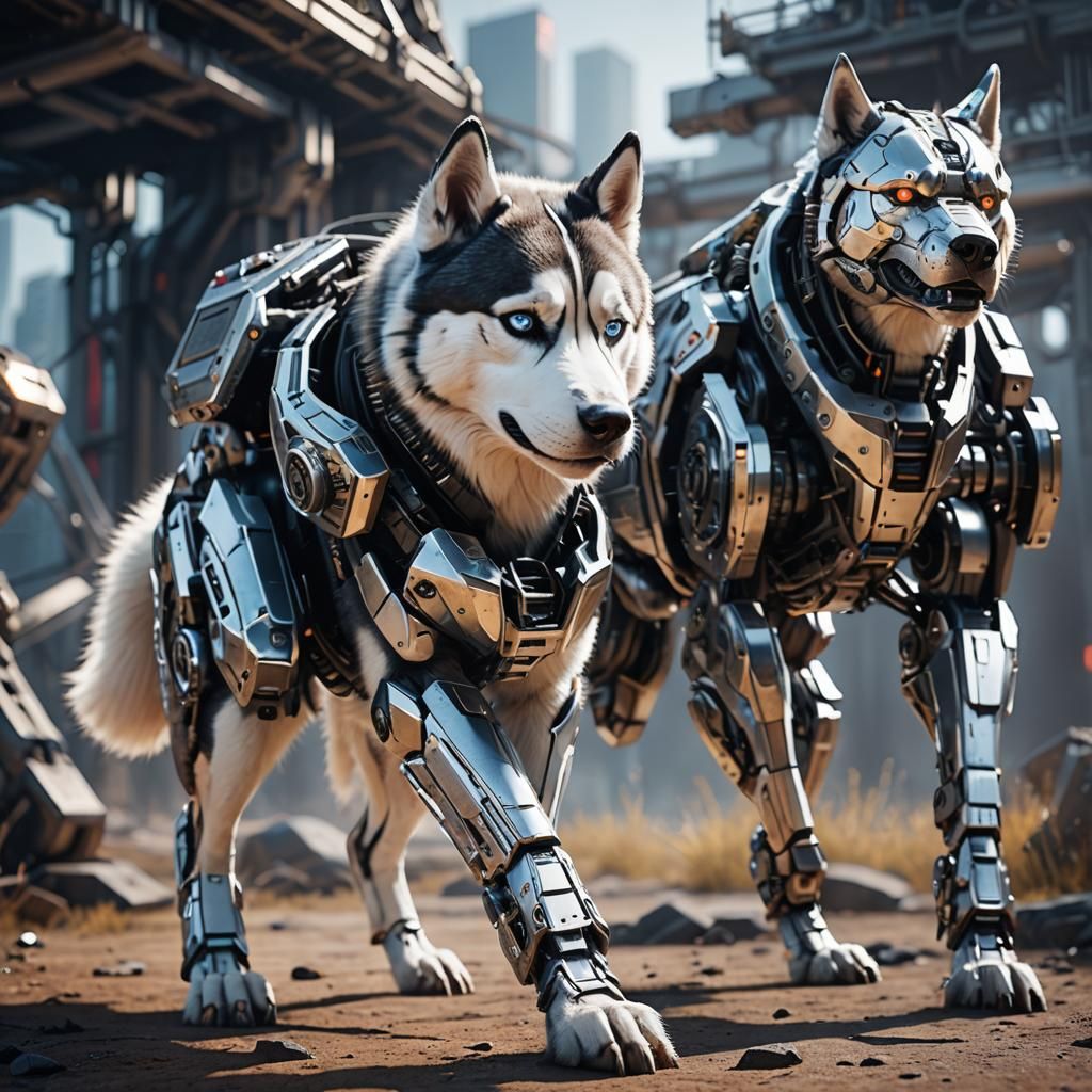 Cyborg Siberian Husky in Sci-Fi Style