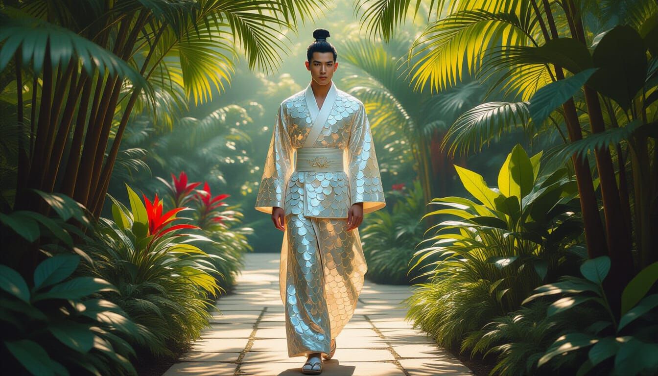 Oriental Man in Pearl Scales, Oil Painting Style