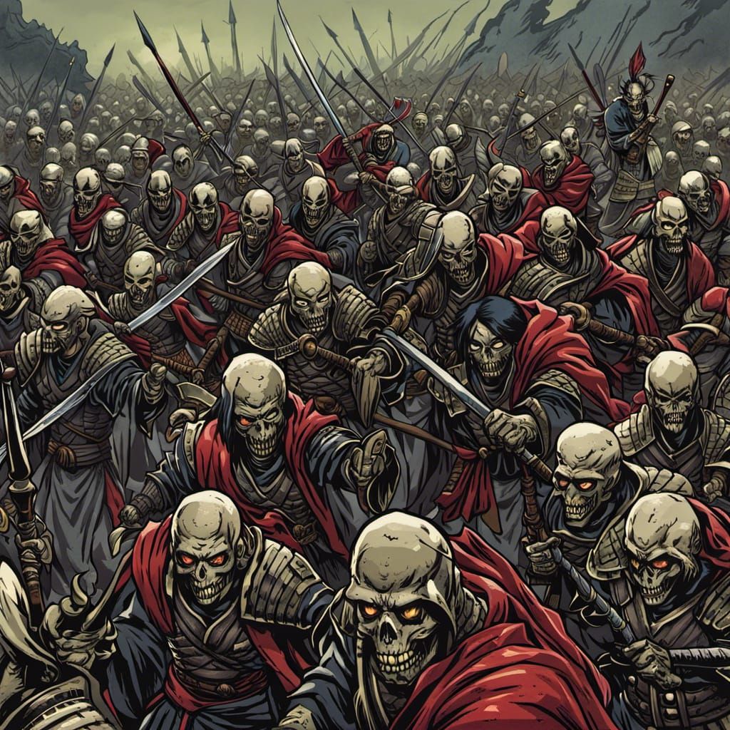 Undead Samurai Army in Comic Art Style