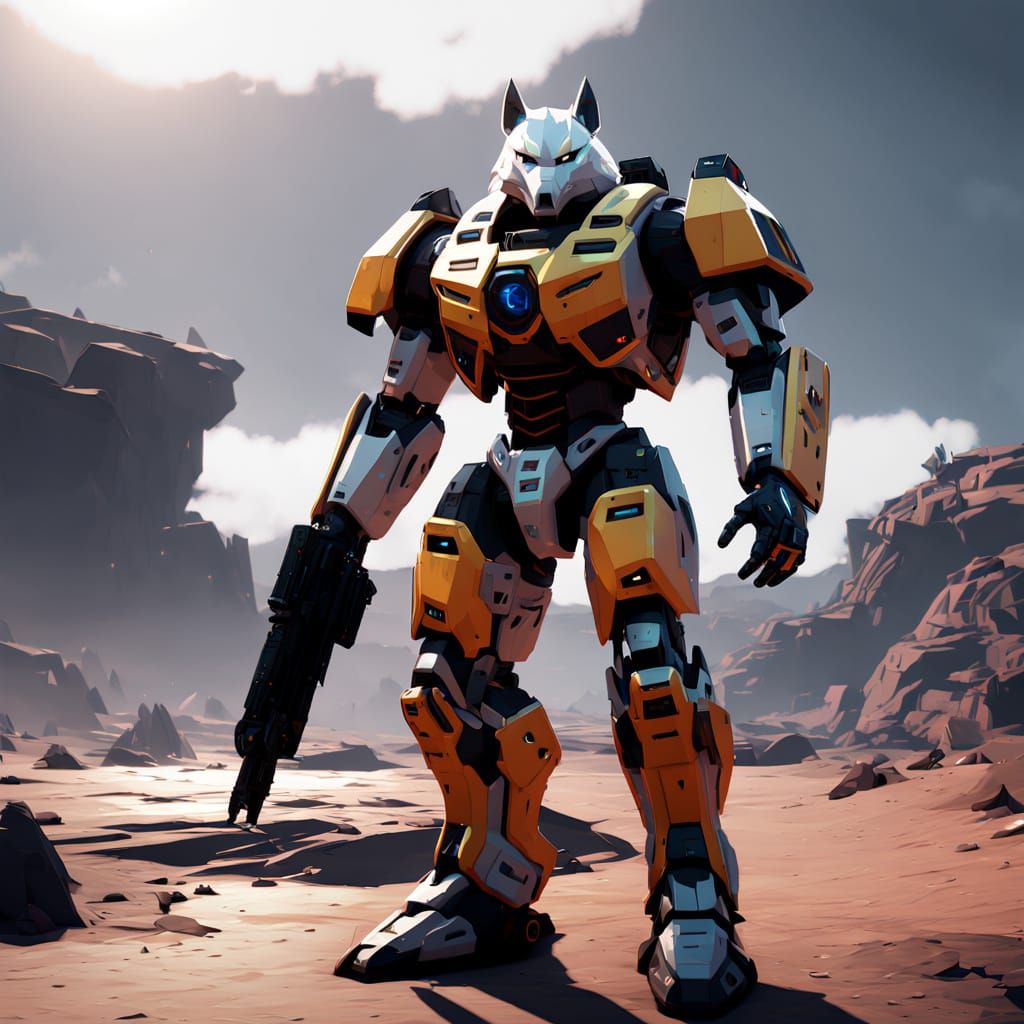 Surreal Cyberpunk Mech Stands Proud in Epic Background