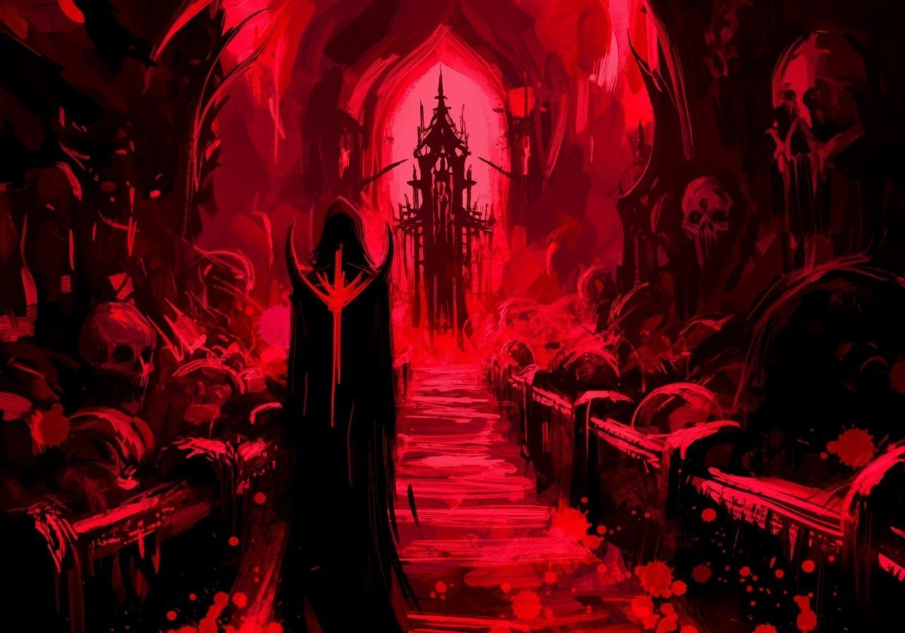 Eerie Crimson Purgatory Horror Art in Dark Fantasy Style
