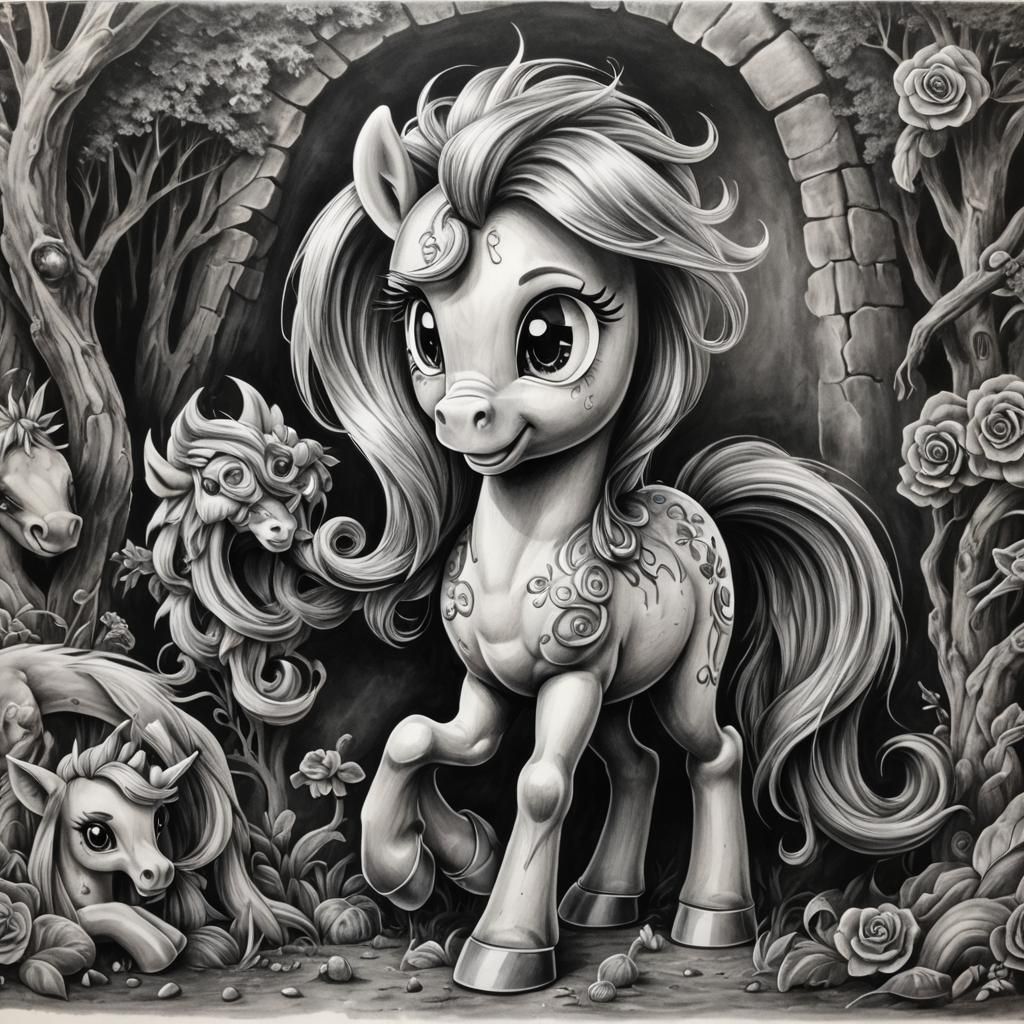 Hyperdetailed Charcoal Drawing of My Little Pony