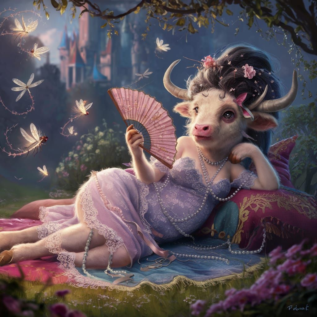 Yak Princess in Enchanted Garden: Digital Painting