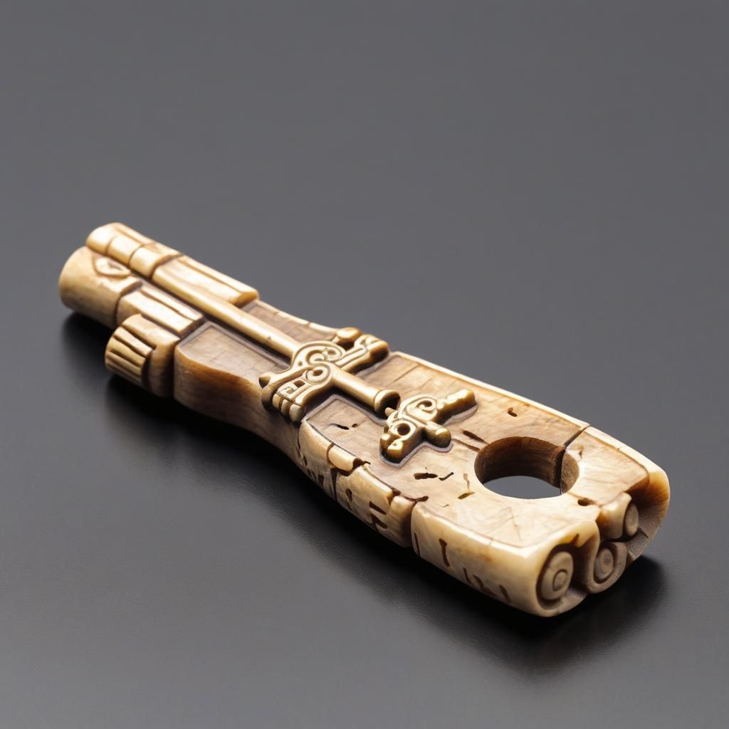 Intricate Barrel Key Carved from Bone