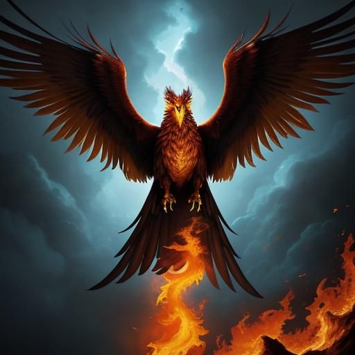 Fiery Phoenix Soaring in a Miyazaki-esque Sky