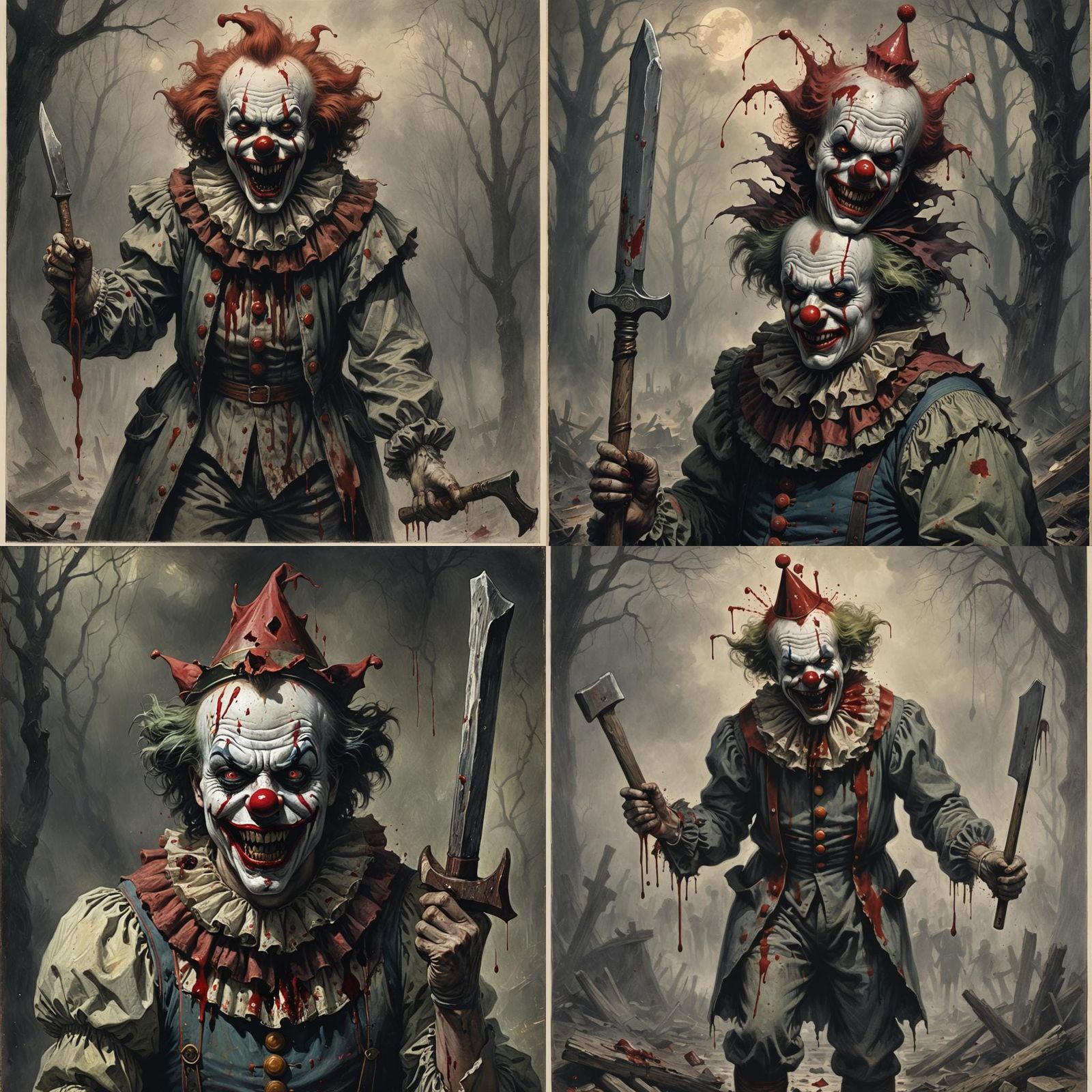 Horror Clown with Hatchet, Dark Art Style