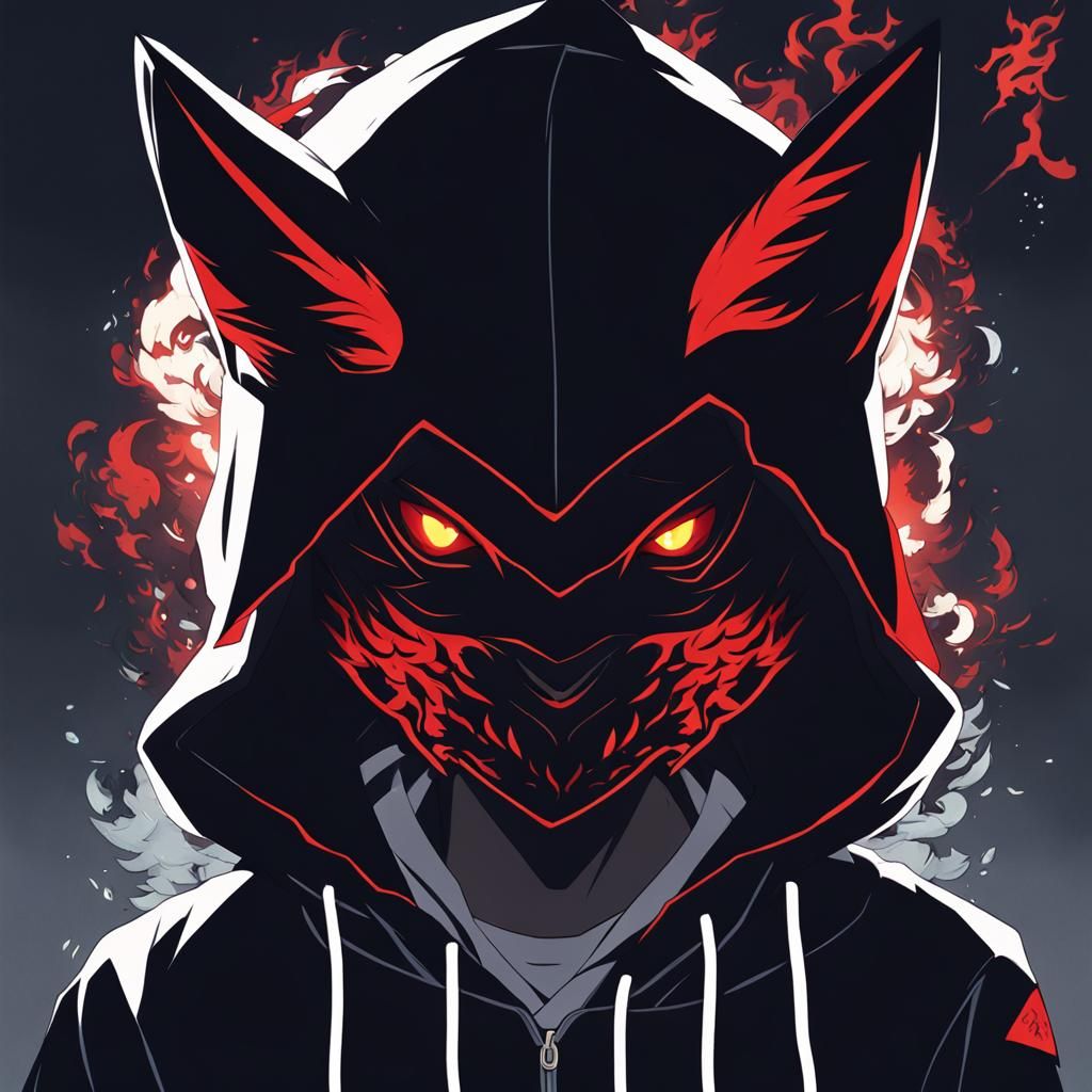 Boy with Shadow Fox Mask in Anime Style