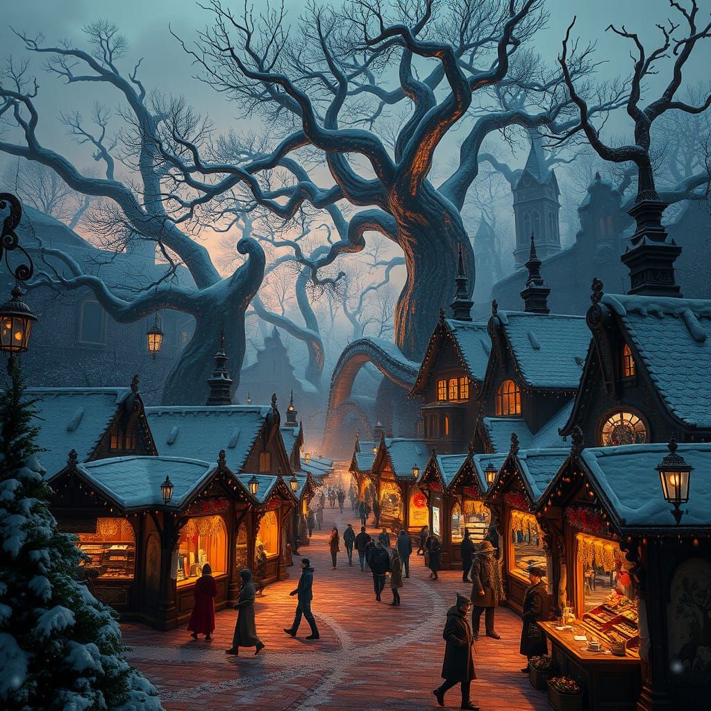 Majestic Winter Wonderland at Dusk in Fantasy Style