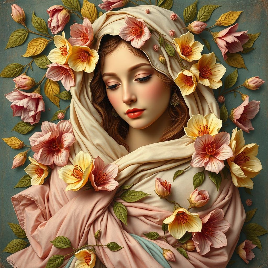 Florentine Woman in Pastel Colors and Gold