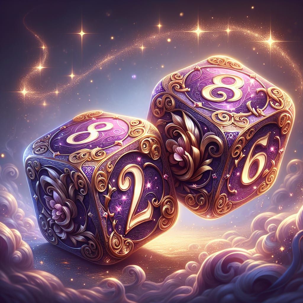 Elegant Magical Dice in Fantasy Landscape