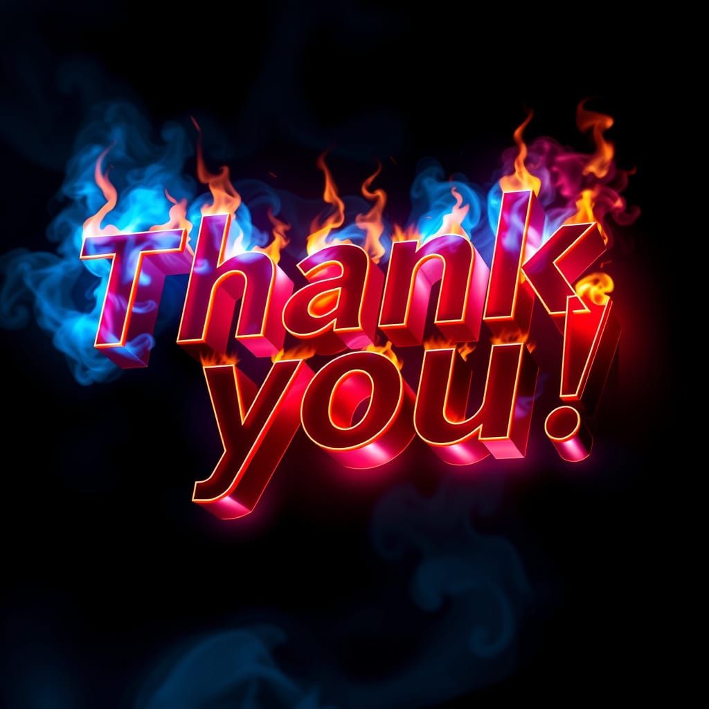 Fiery 3D Thank You in Garamond Font