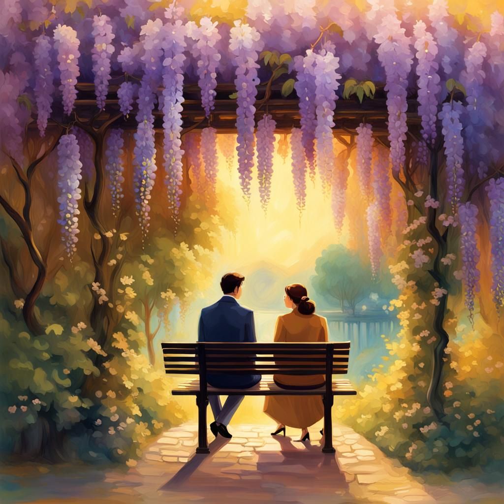 Dreamy Surreal Landscape: Lovers Under Wisteria