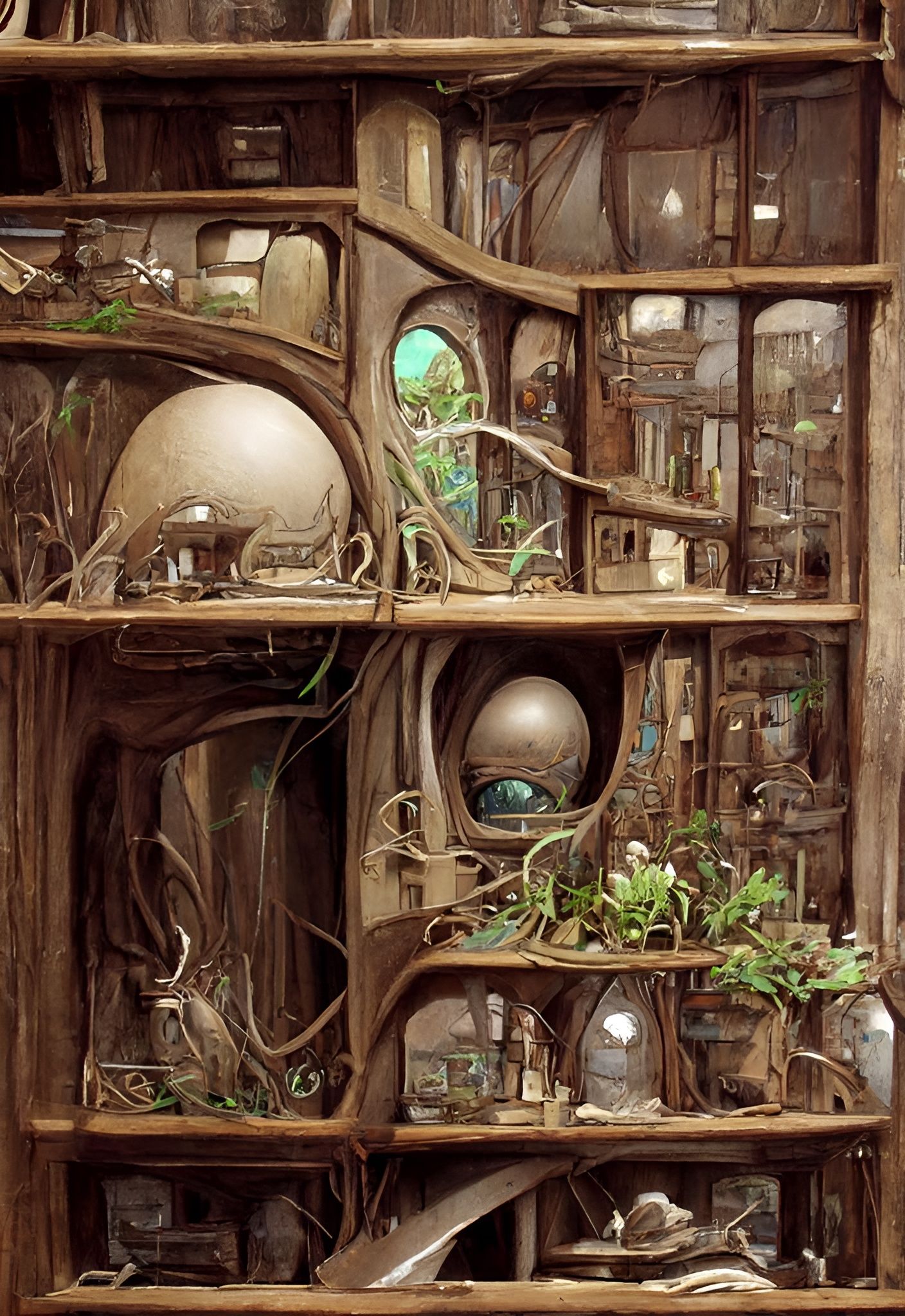 Solarpunk Cabinet of Curiosities in Digital Painting Style