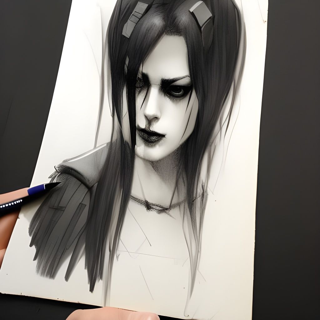 Sinister Pencil Sketch of a Goth Woman