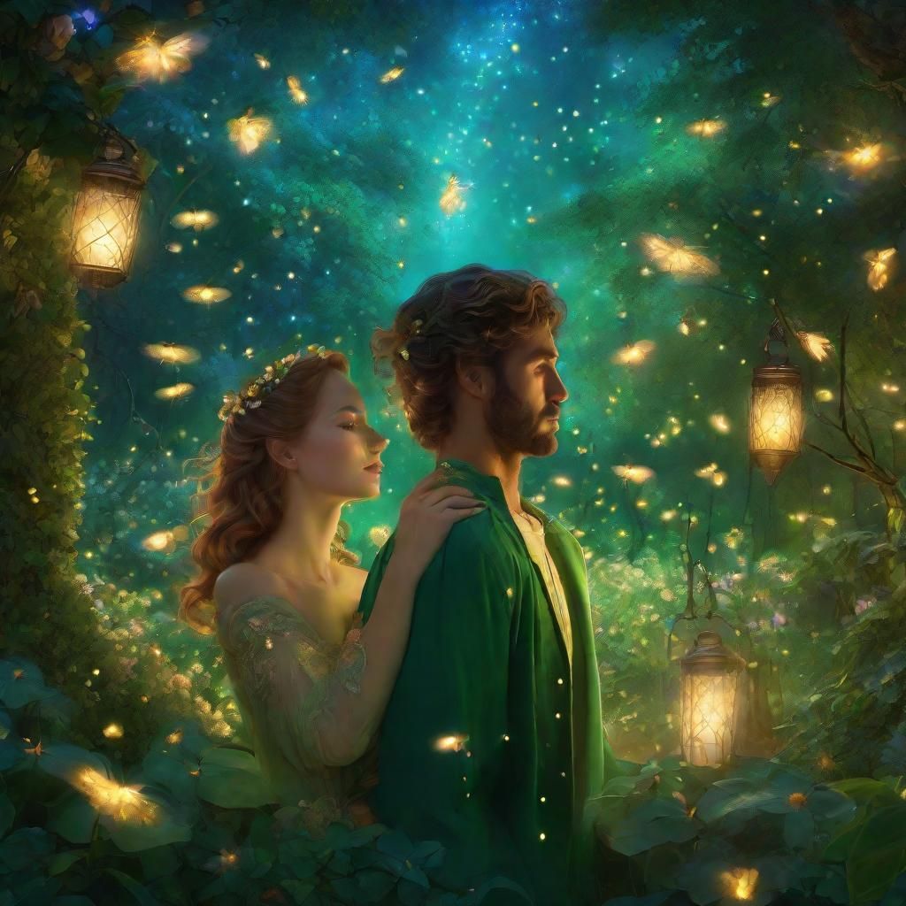 Romantic Couple in Fantasy Garden, Artstation Style