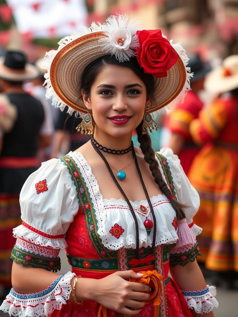 Young Woman in Folk Costume at Festival