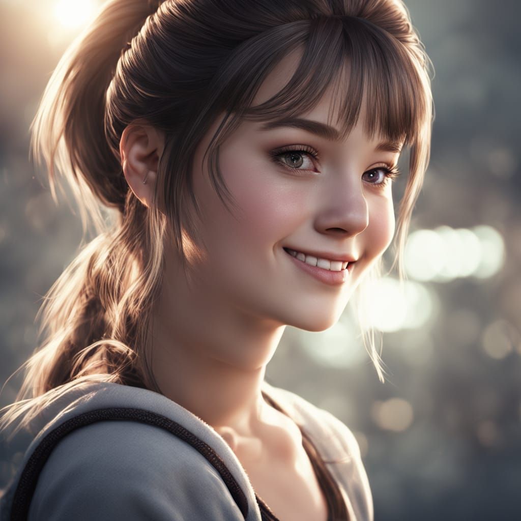 Stunning Realistic Portrait of a Smiling Brunette Woman