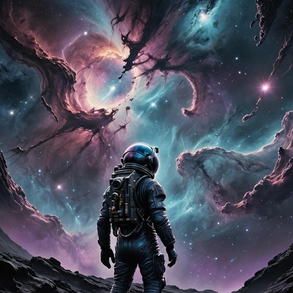 Astronaut Gazing into Nebula in Sci-Fi Art