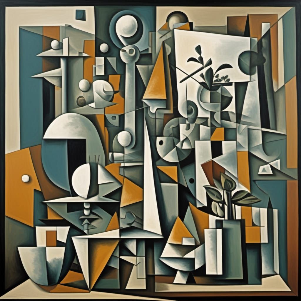 Cubist Still Life with Fragmented Geometric Forms