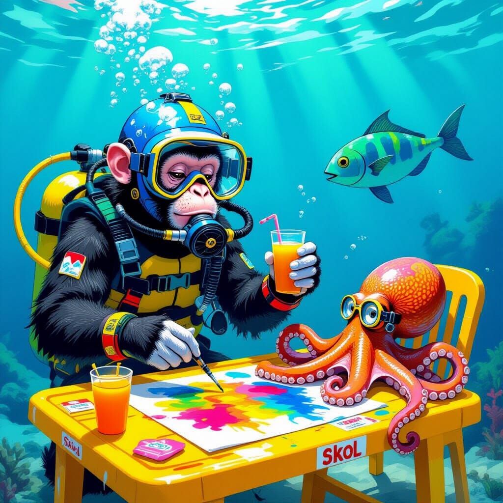 Monkey's Undersea Art Studio: A Basquiat-Miyazaki Hybrid