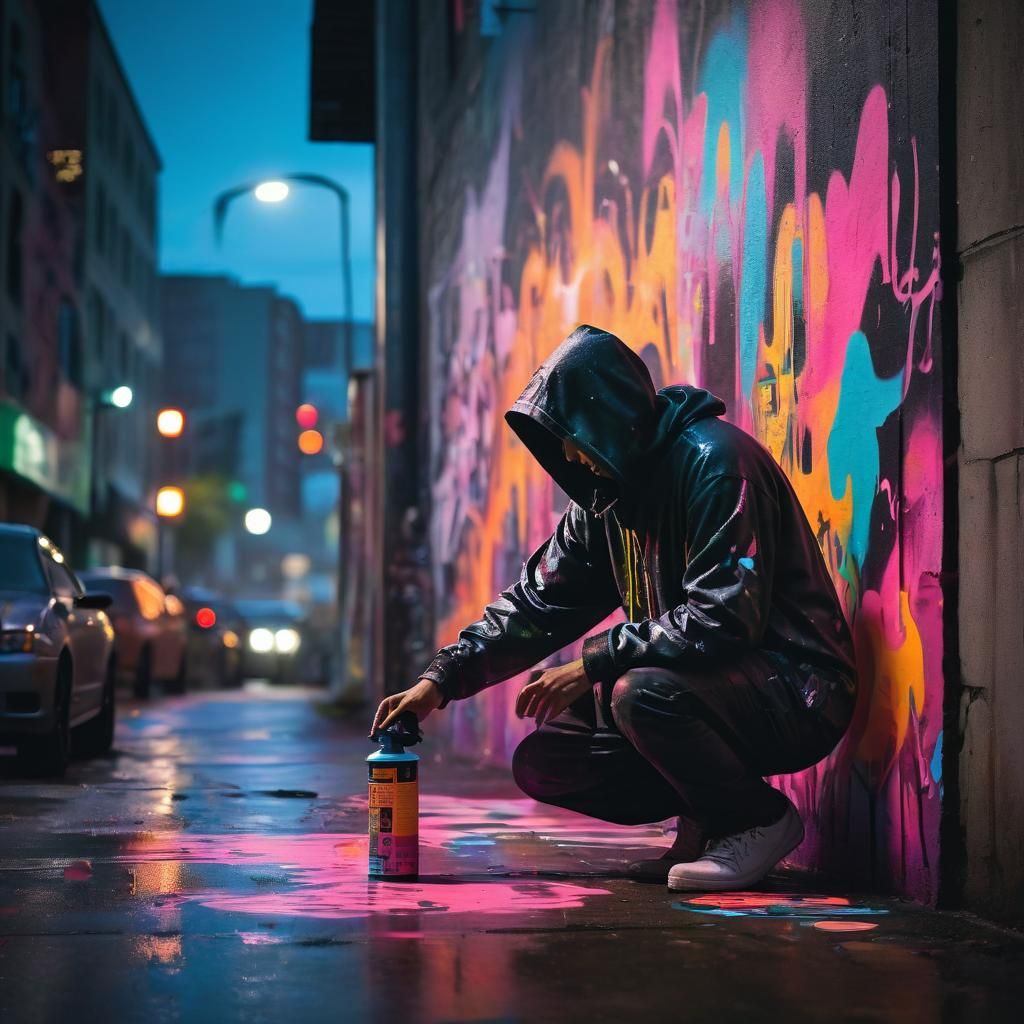 Vibrant Street Art Mural at Dusk