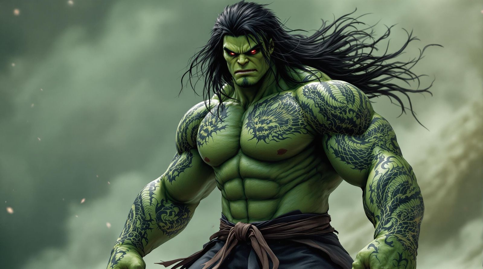 Japanese Ninja Hulk Inspired by Hokusai and Murakami