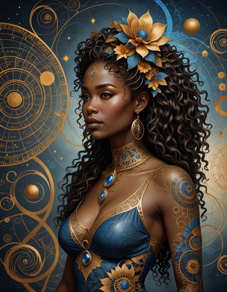 Hyperrealistic Portrait of a Black Woman with Mathematical P...