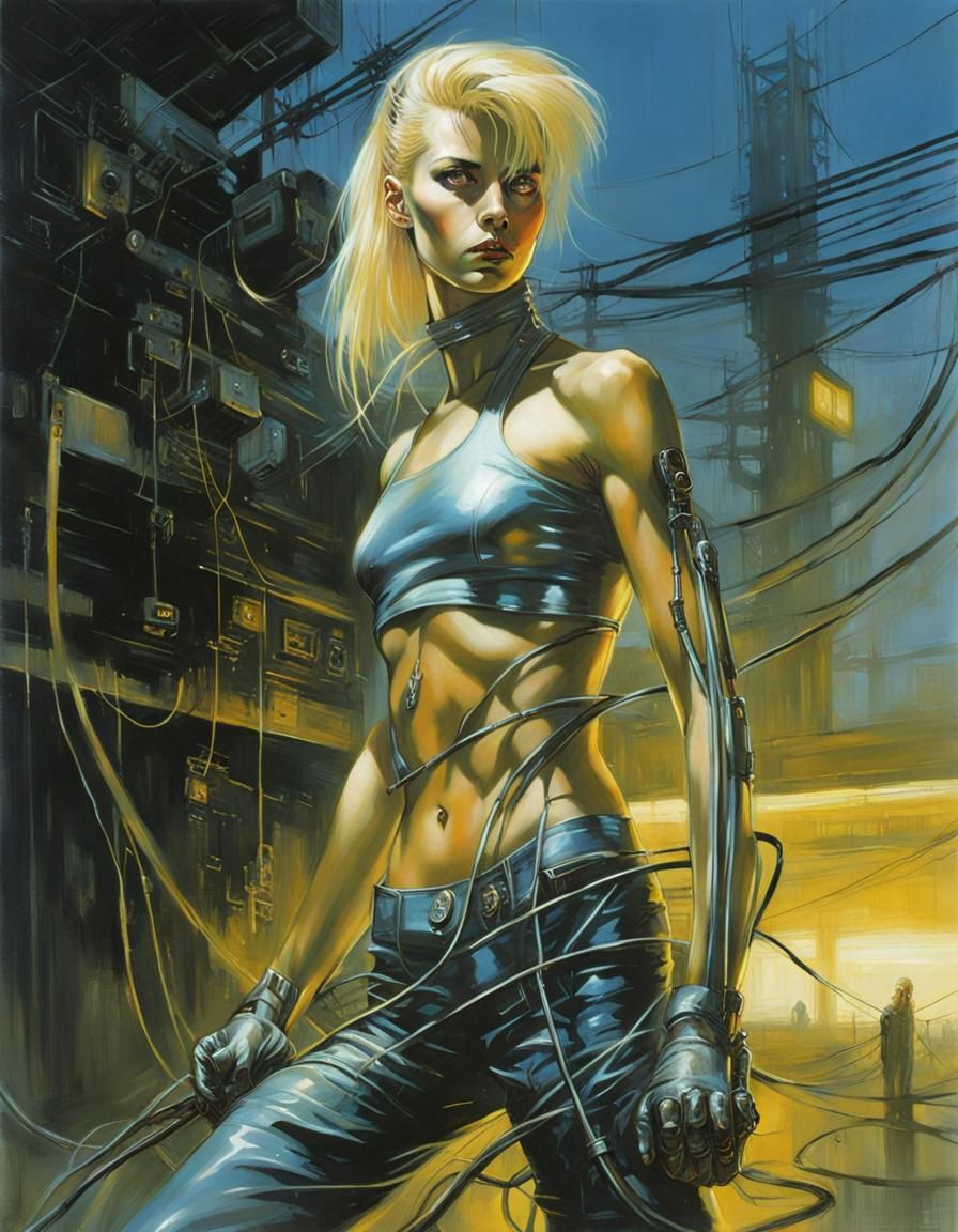 Cyberpunk Pin-Up Portrait in 1980s Style