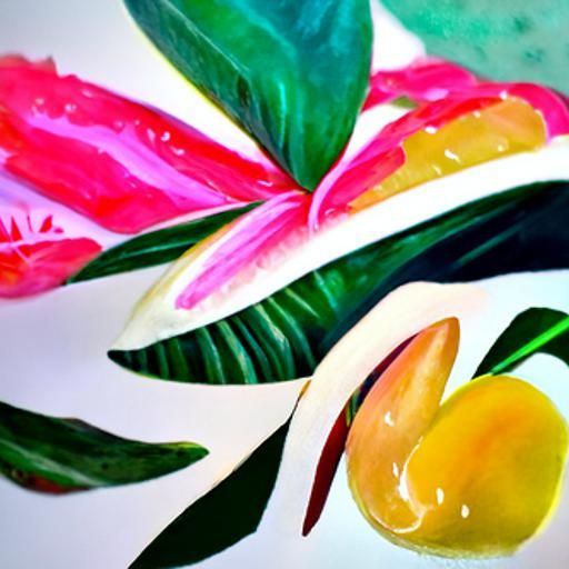 Detailed Gouache Painting of a Tropical Scene