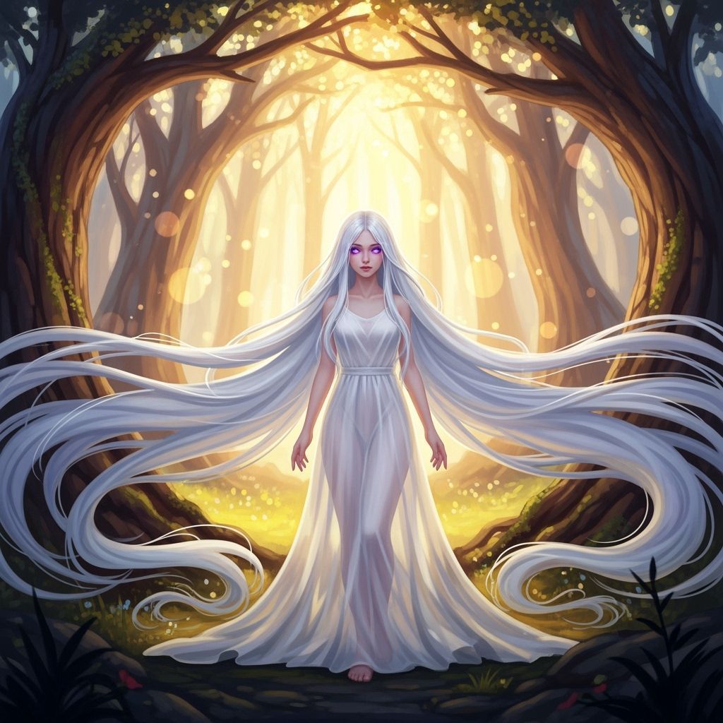 Ethereal Girl in Glowing Forest, Fantasy Art
