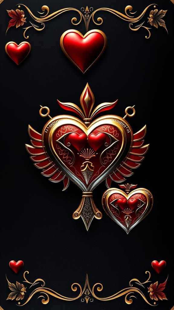 Stylized Metallic Ace of Hearts Playing Card in Egyptian-Ins...