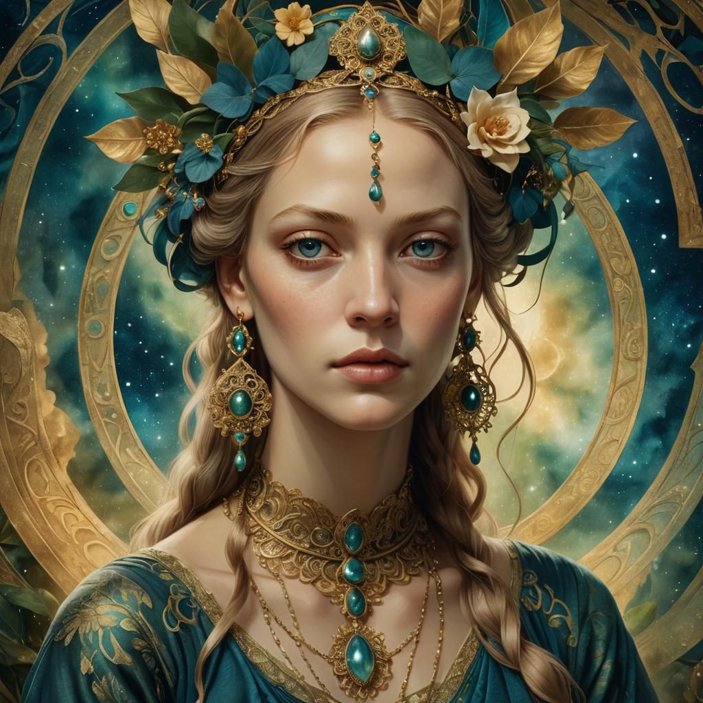 Mystical Girl Portrait in William Blake Style