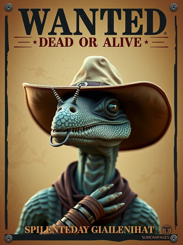 Alien Outlaw Wanted Poster in Gritty Western Style