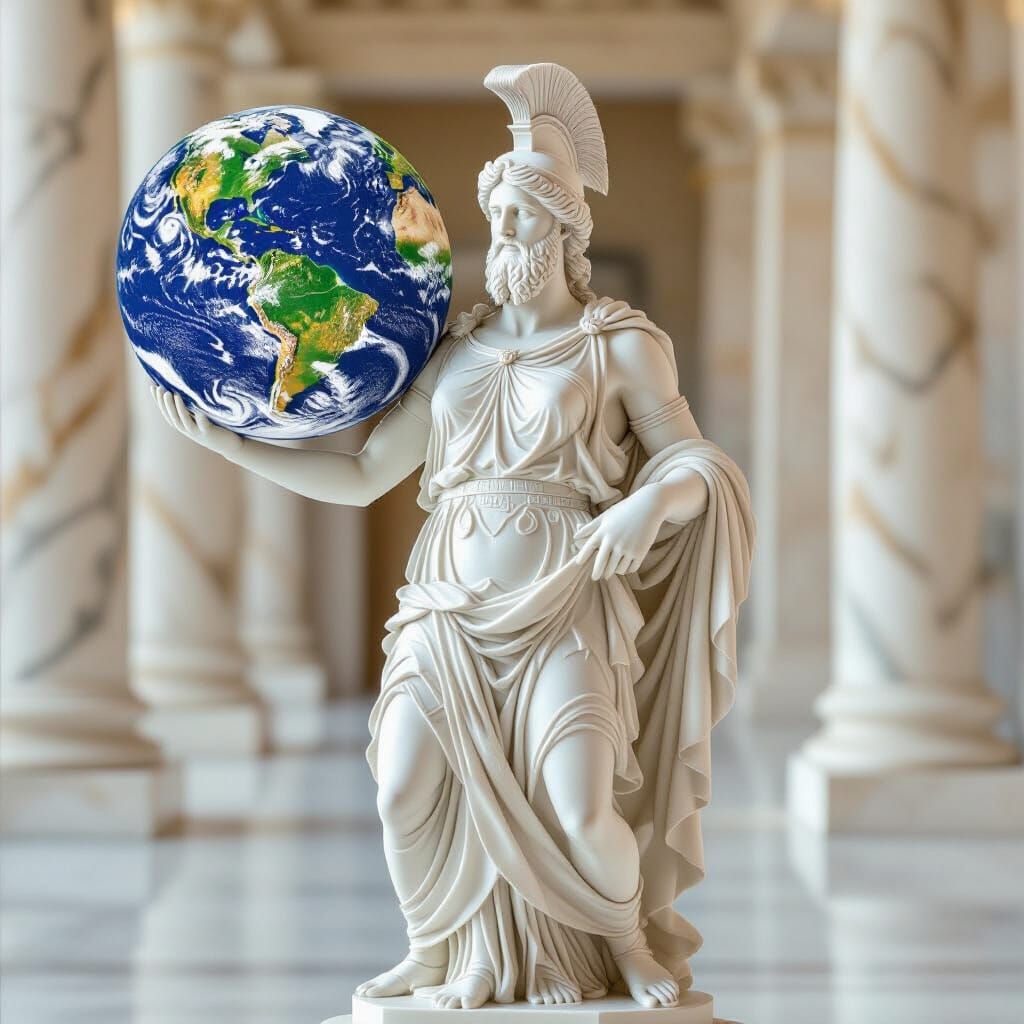 Atlas Sculpture Carrying Earth, Marble Statue in Greek Style