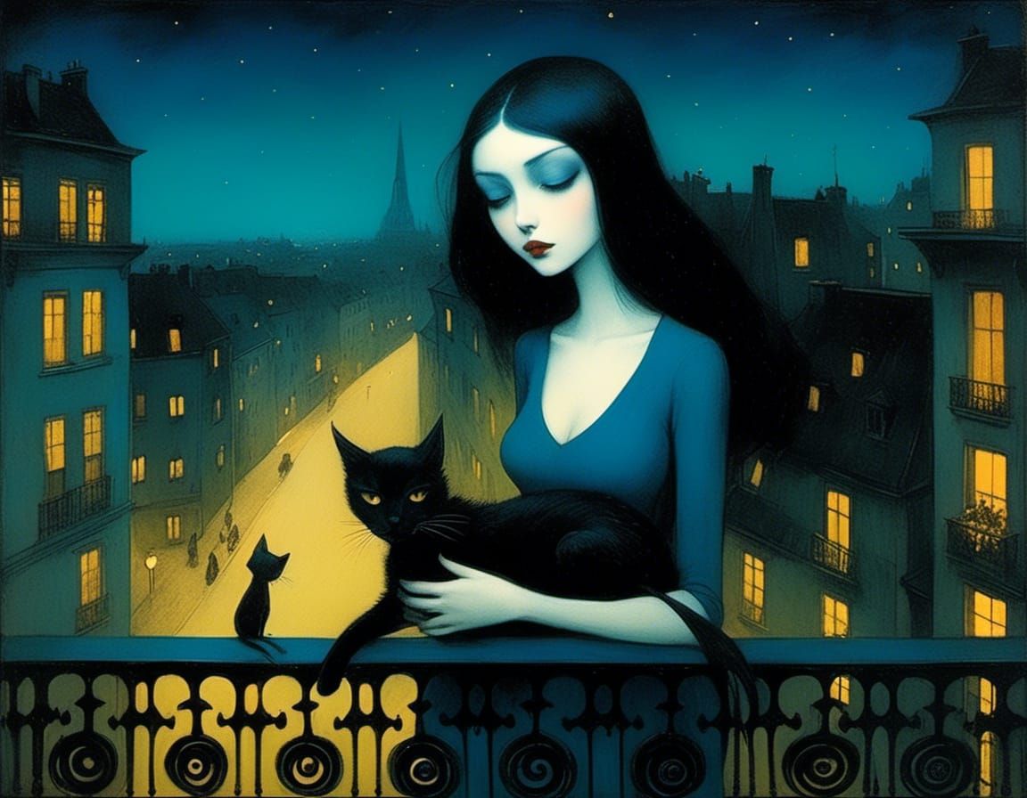 French girl with cat