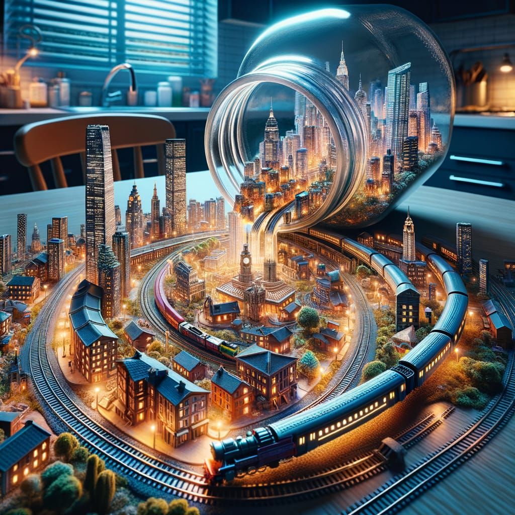 Miniature City Spills from Jar: Hyperrealistic Digital Art