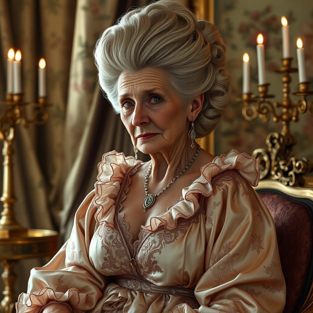 Elegant 18th-Century Courtesan in Lavish Silk Attire, as a R...