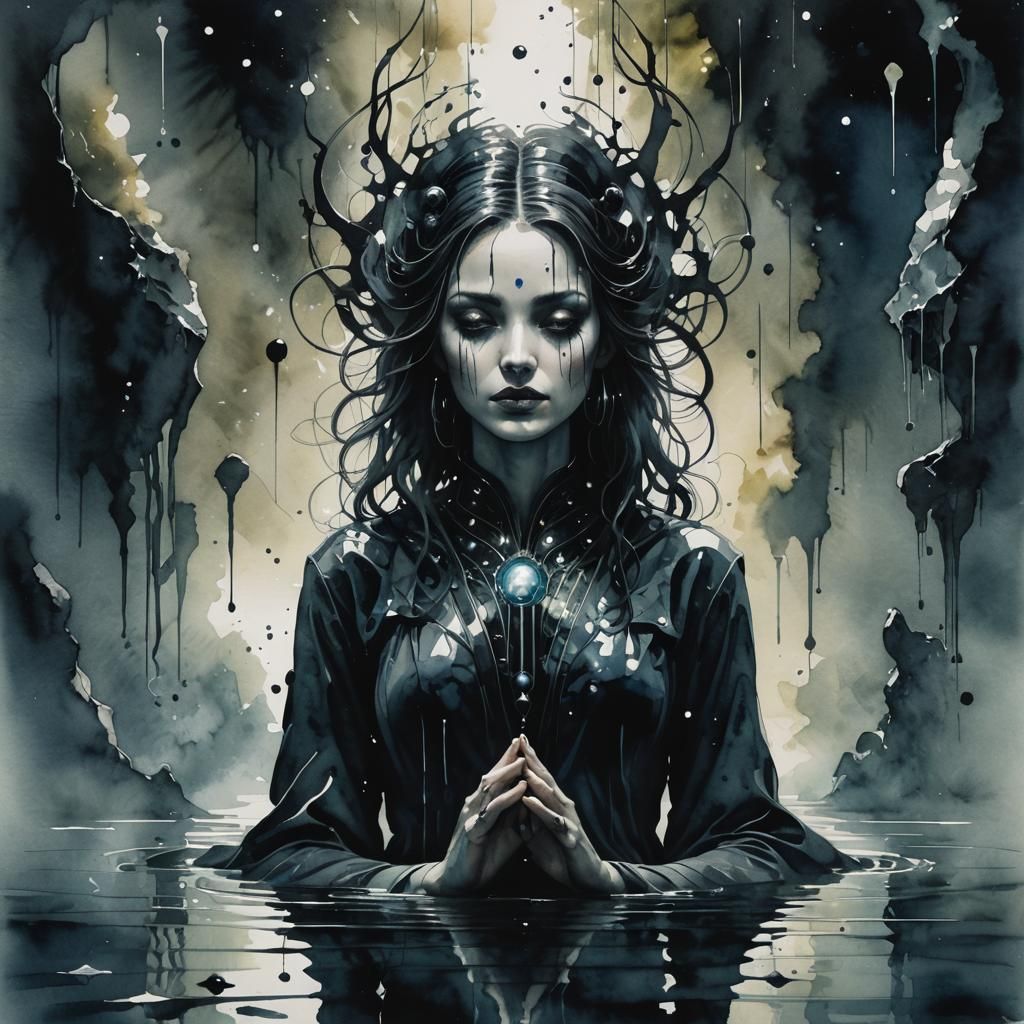 Surreal Oracle in Moody Watercolor Art