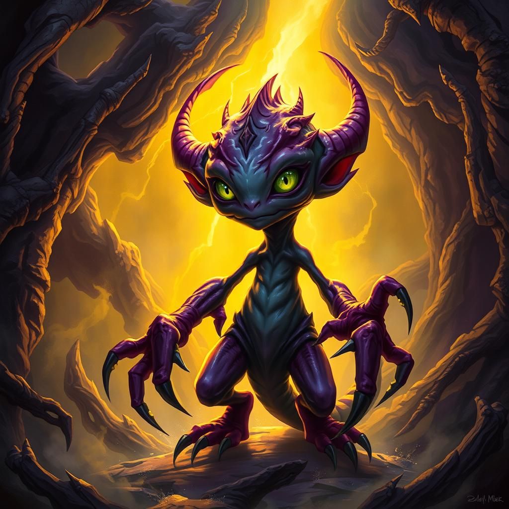 Eerie Alien Creature in Dark Fantasy Landscape