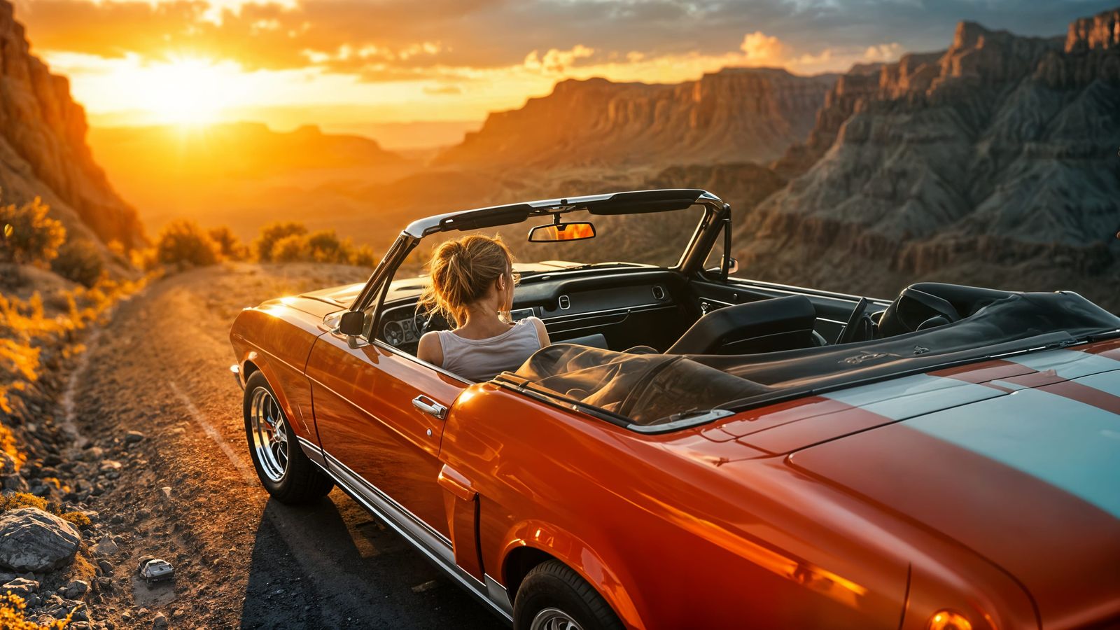 Mustang Convertible at Sunset on the Grand Canyon